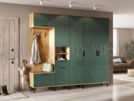 Шкаф с вешалкой Флэш, Мени Грин/Дуб крафт 